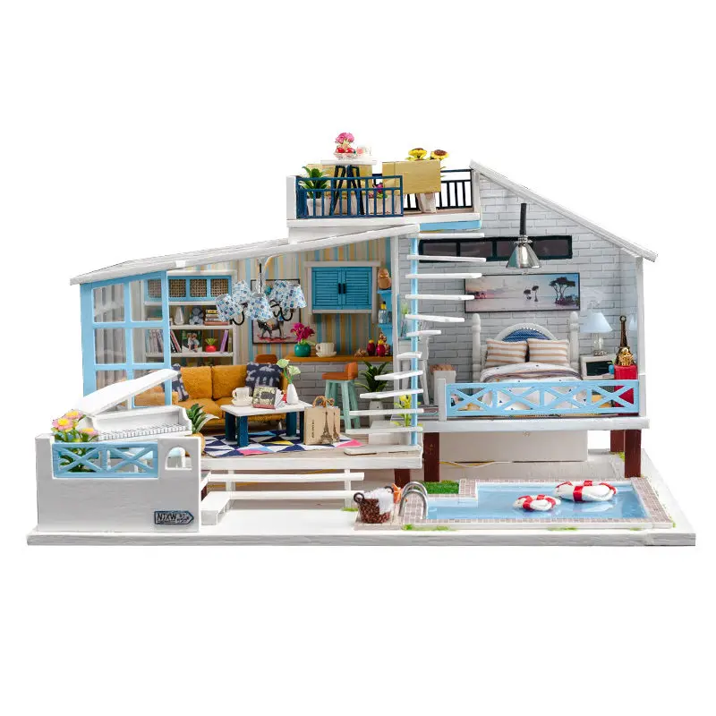 Праздничная тема Кукольный дом плавательный бассейн деревянные кукольные домики миниатюрный diy кукольный домик Каст набор мебели Каса giocattolo