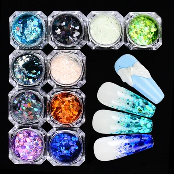 

YZWLE 1 PC Hexagon Sparkles Nail Glitter Mix Size Nail Art Powder Sequins Flakes Mermaid Holographic Decorations