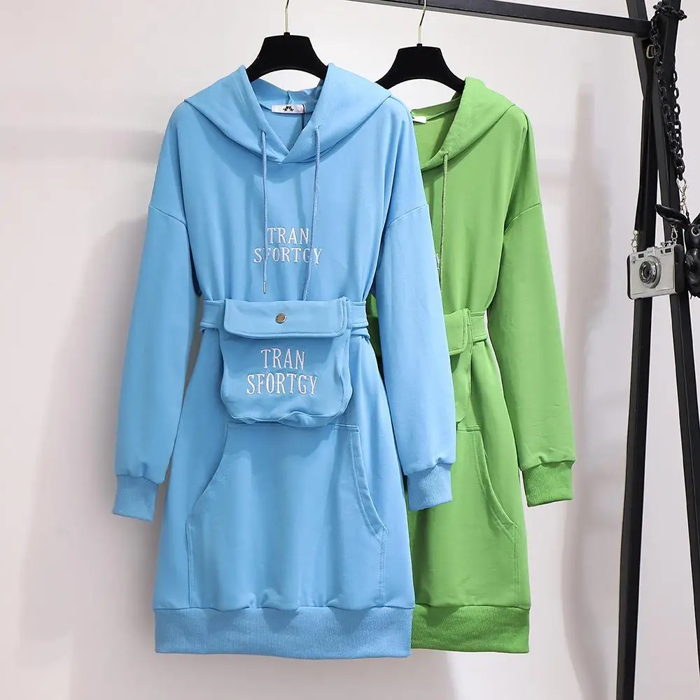 

2XL-6XL Plus size Autumn Women Sweater Dress Casual Letter Long Sleeve Hooded Sweater Dress 5XL Large Size Fashion Hoodies Dress