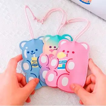 

2020 Cartoon Bear PU Leather Key Ring Card Holder Container Case Portable Keychain Organizer Bag