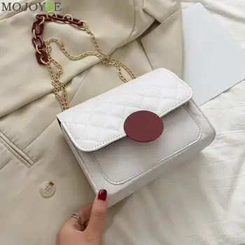 

Fashion Lattice Pattern Crossbody Bag Women Retro PU Leather Female Acrylic Chain Small Square Shoulder Handbag Messenger Pouch