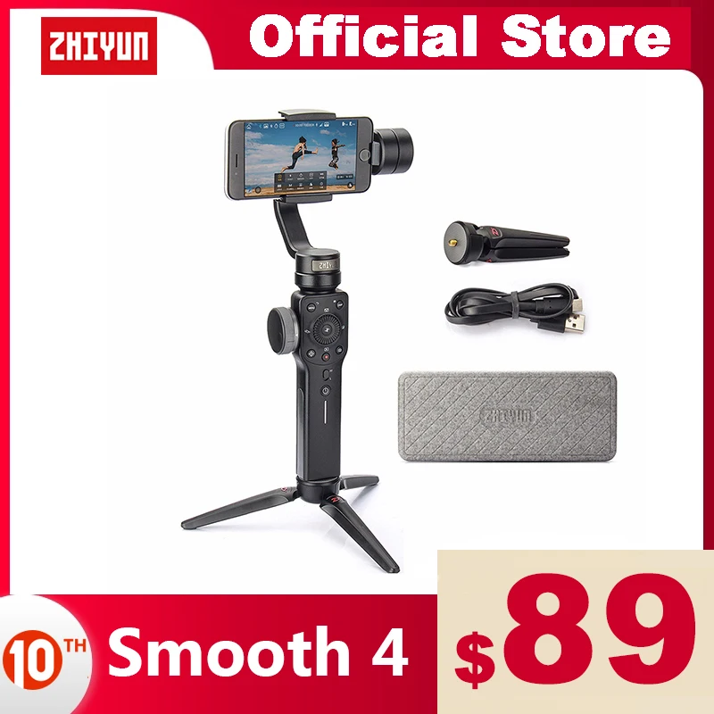 ZHIYUN Official Smooth 4 3-Axis Phone Gimbals Handheld Stabilizers for Smartphones iPhone/Samsung/Huawei/Xiaomi/Action Camera