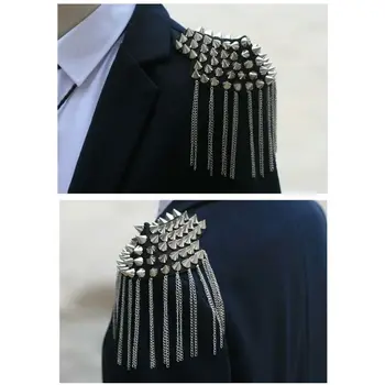 

Personality Retro Studded Brooch Epaulet Punk Point Tapered Rivet Tassel Epaulettes Shoulder Bag Jacket Decor
