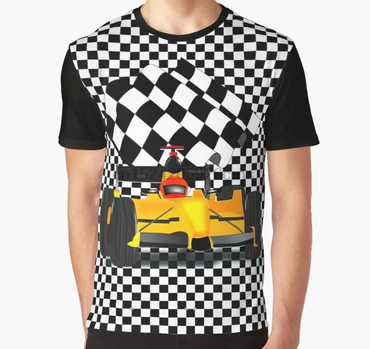 All Over Print 3D Tshirt Men Funny T Shirt Blue Race Car with Checkered  Flag Full Print Big print Graphic T-Shirt