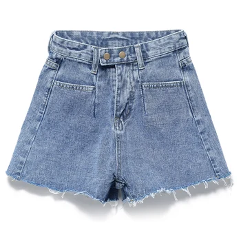 

2020 Women's Clothing Stretch Denim Loose Jeans Shorts Ladies Fashion Casual High Waist Broad-Legged Slim fit Shorts blue gray