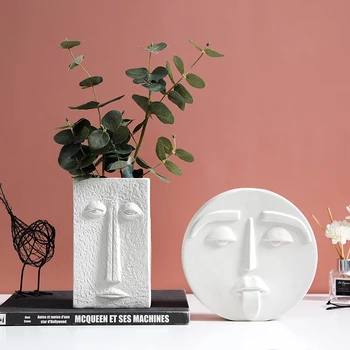 

Nordic Human Face Ceramic Flower Pot Portrait Sculpture Ornament Succulent Character Vase Flower Arrangement Container Decor