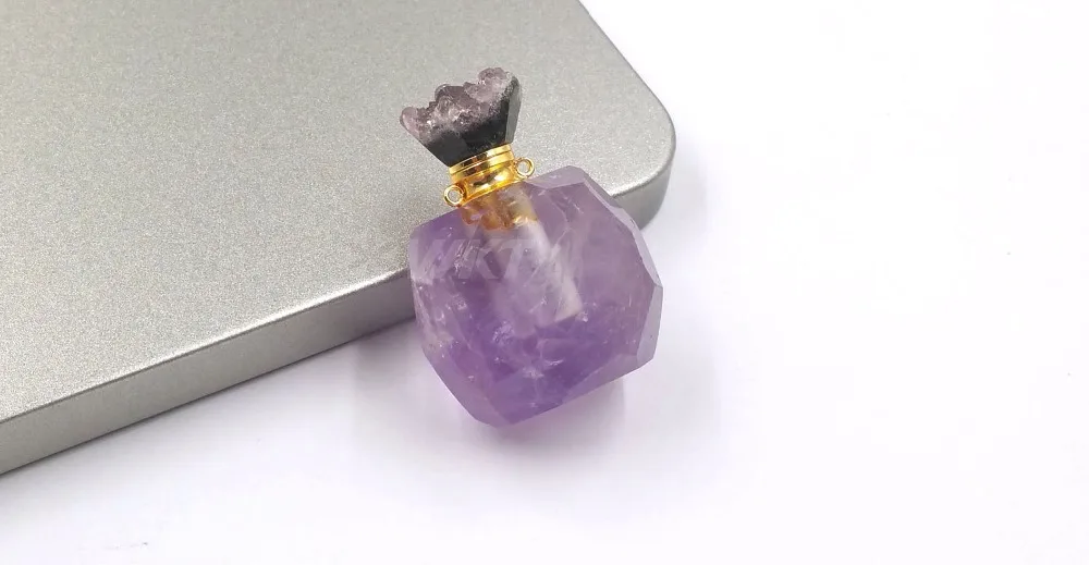 WT-P1476 Новое поступление! подвеска в виде бутылочки парфюма натуральный камень подвеска Бутылка из камня Druzy крышки с золотым гальваническим крючком кулон