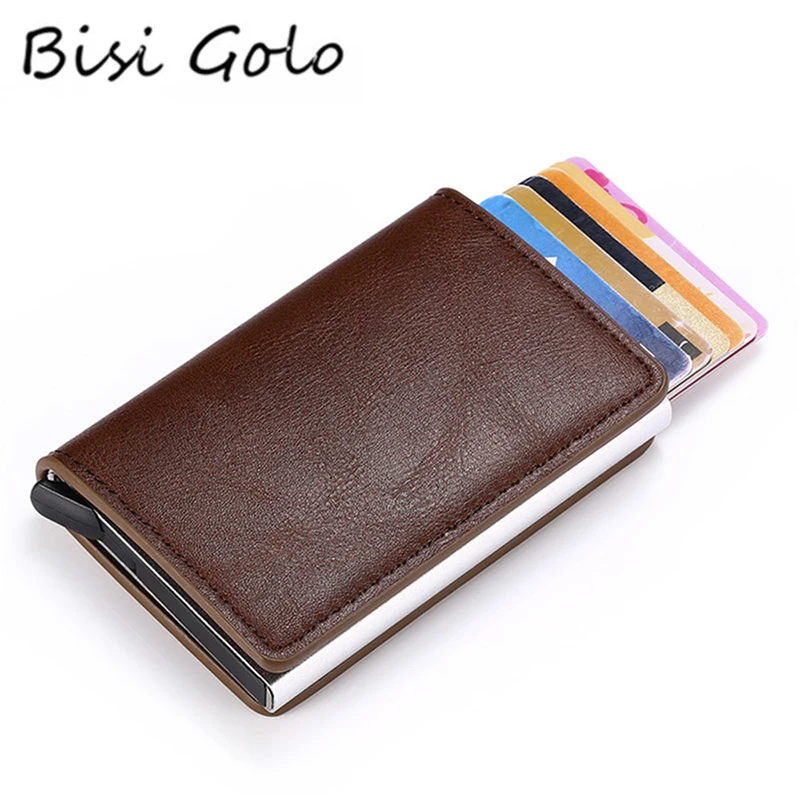BISI GORO, защищенный RFID держатель, всплывающий клатч, Чехол для карт, для мужчин и женщин, Умный кошелек, мини кошелек, алюминиевая коробка, кредитный держатель для карт