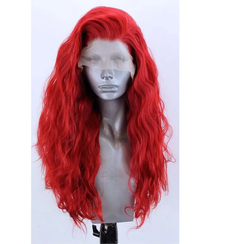 

Bombshell Red Natural Wave Synthetic Hand Tied Lace Front Wig Heat Resistant Heavy Density Side Part For African American Women
