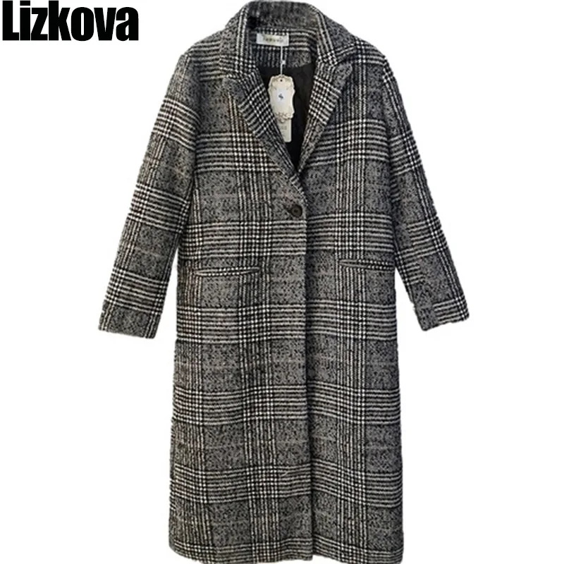 2019 женское клетчатое пальто в Корейском стиле длинное классическое черное