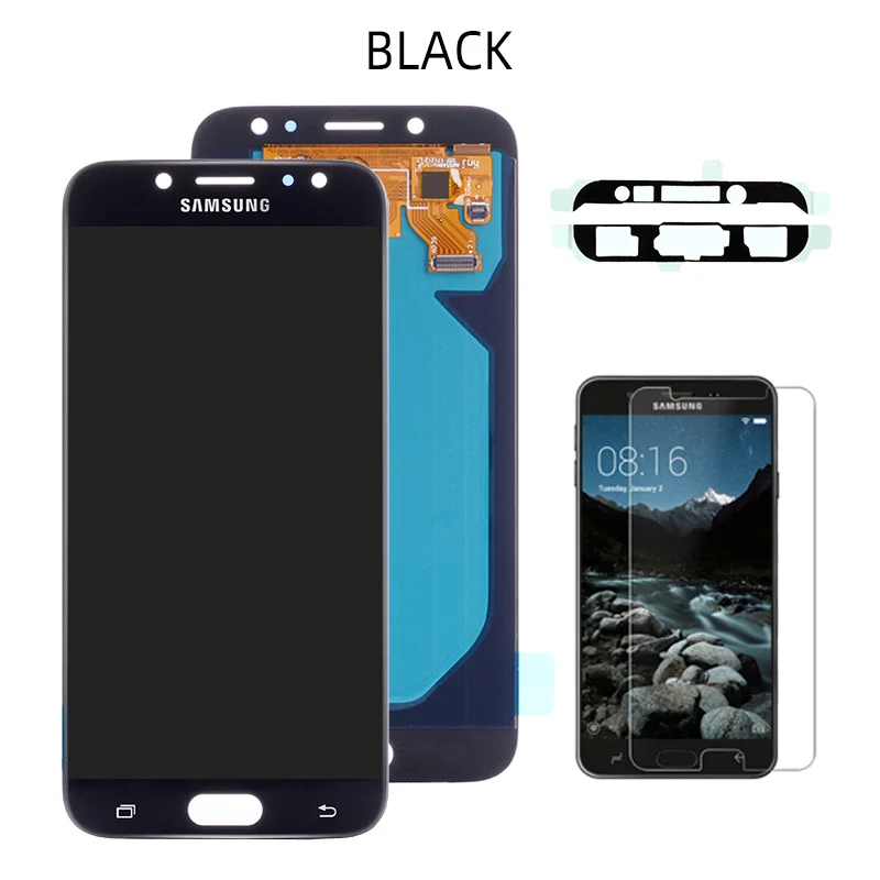 AMOLED Дисплей для SAMSUNG Galaxy J7 Pro J730 J730F LCD в сборе с тачскрином 5.5" Черное золото Голубое розовое золото - Цвет: Black