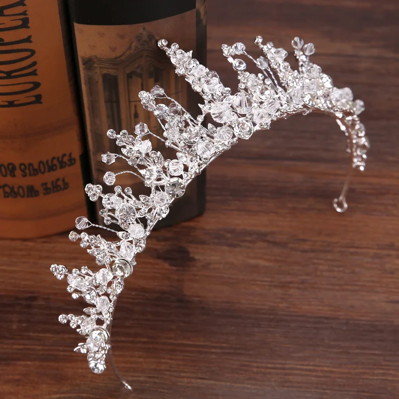 

Bride Man-made Diamond Handmade Crown Silver Crystal Princess Crown Hair Clasp Crown Hair Ornament Cake Crown