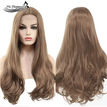 

MS High Quality 24 in Lace Wig Long Natural Wavy Middle Part Synthetic Lace Front Wigs For Women Heat Resistant Glueless