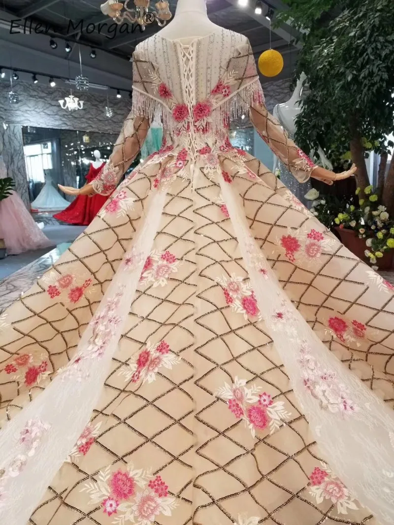 Красочное Элегантное свадебное платье Vestidos De Novia Ball арабское вечернее платье 2019 вырез лодочкой Бисер Аппликация Кружевное Свадебное