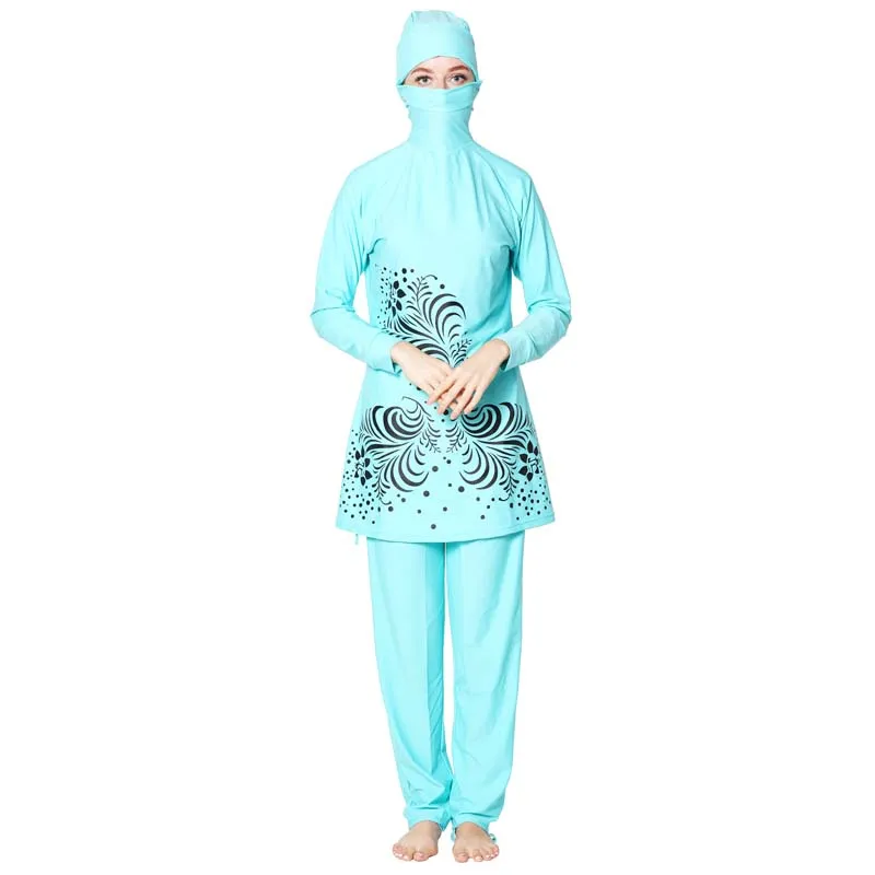 DROZENO Мусульманский купальник для женщин скромный лоскутный хиджаб с длинными рукавами спортивный купальник мусульманская одежда купальный костюм Pus размер купальник - Цвет: 0202