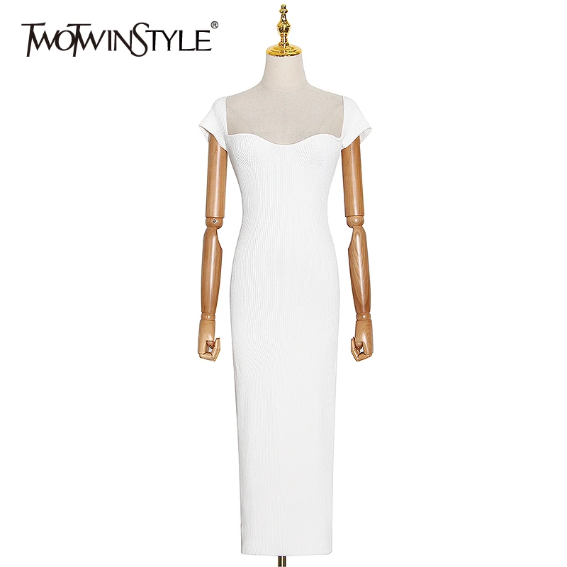 TWOTWINSTYLE Vintage Sexy Women Dress Square Collar Short Sleeve High Waist Midi Slim Black Dresses Female 2020 Summer Fashion TWOTWINSTYLE Vintage Sexy Women Dress Square Collar Short Sleeve High Waist Midi Slim Black Dresses Female 2020 Summer Fashion