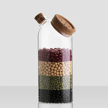

European Food Storage Containers With Wood Lid Coffee Preservation Kitchen Organizer Creative Glass Spice Jars With Cork Lid