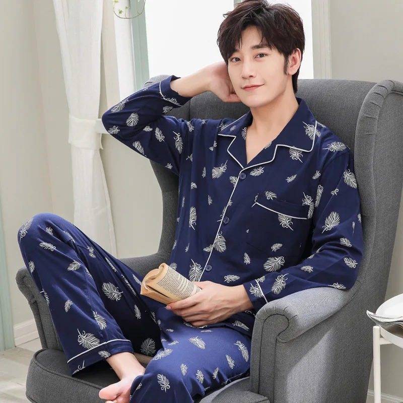 Mens pajamas men sleepwear Cotton Pajama Spring  Autumn pijama Mens Sleepwear Striped Sleepwear Sleep Pyjamas Plus Size