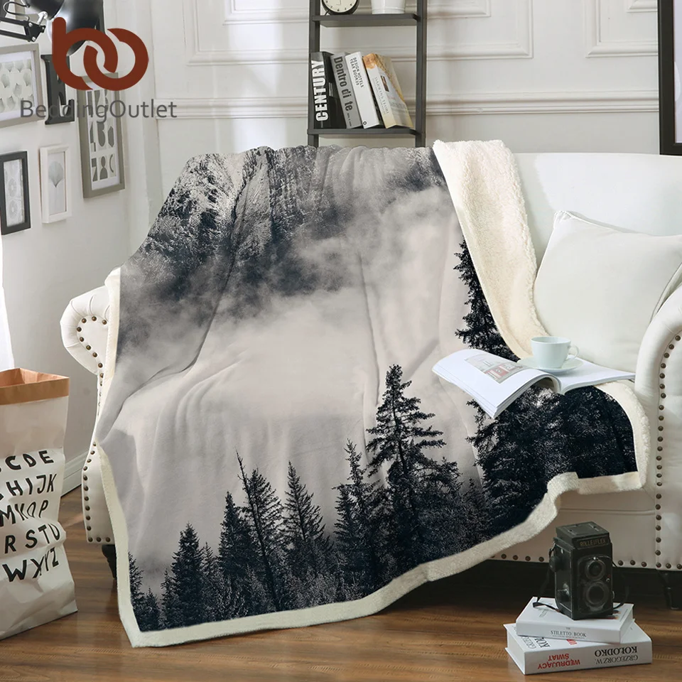 

BeddingOutlet Forest Throw Blanket Foggy Mountain Sherpa Blanket for Bed Coniferous Tree Soft Plush Bedspreads Nature Thin Quilt