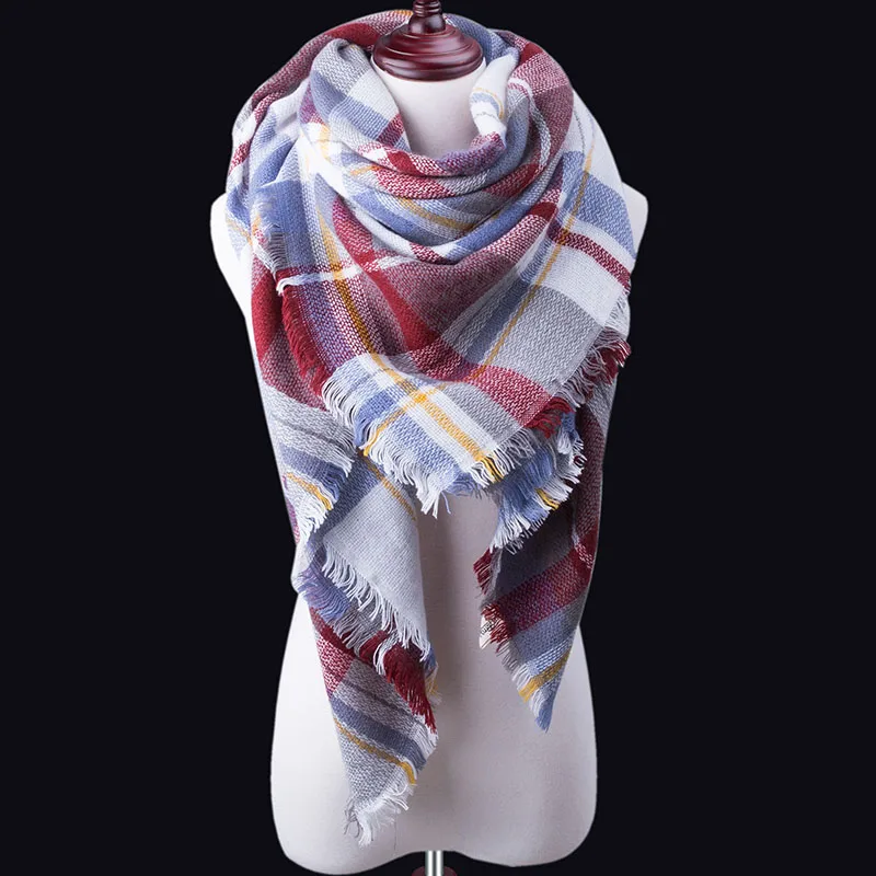RUINPOP вязаный осенне-зимний женский шарф, клетчатый теплый кашемировый треугольный шарф, шарфы, шали, Роскошное Одеяло, бандана, Пашмина, женский - Цвет: B13