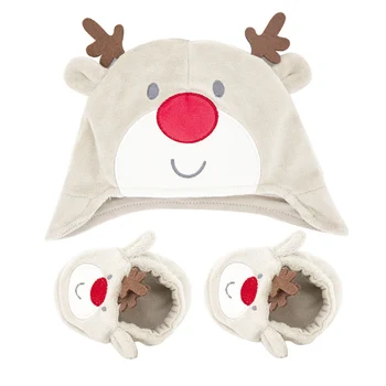 

Newborn baby hat cap Christmas antlers designs cotton material kids hats autumn and winter baby cap&foot cover infant cap