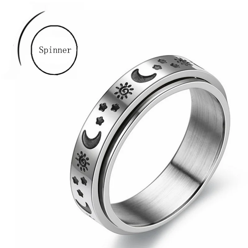 Ruota Liberamente Spinning Anello Di Ansia In Acciaio Inossidabile Per Donna Moon Star Chain Spinner Fidget Ring Anti Stress Men 2021 Rotante