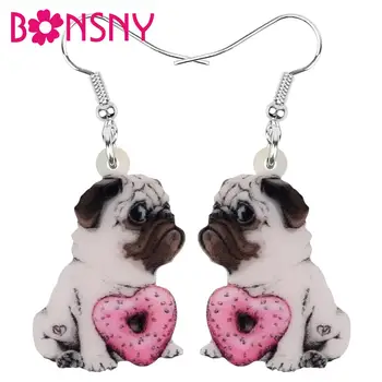 

Bonsny Acrylic Valentine's Day Donuts Pug Dog Earrings Animal Drop Dangle Jewelry For Women Girl Teen Charm Party Gift Accessory