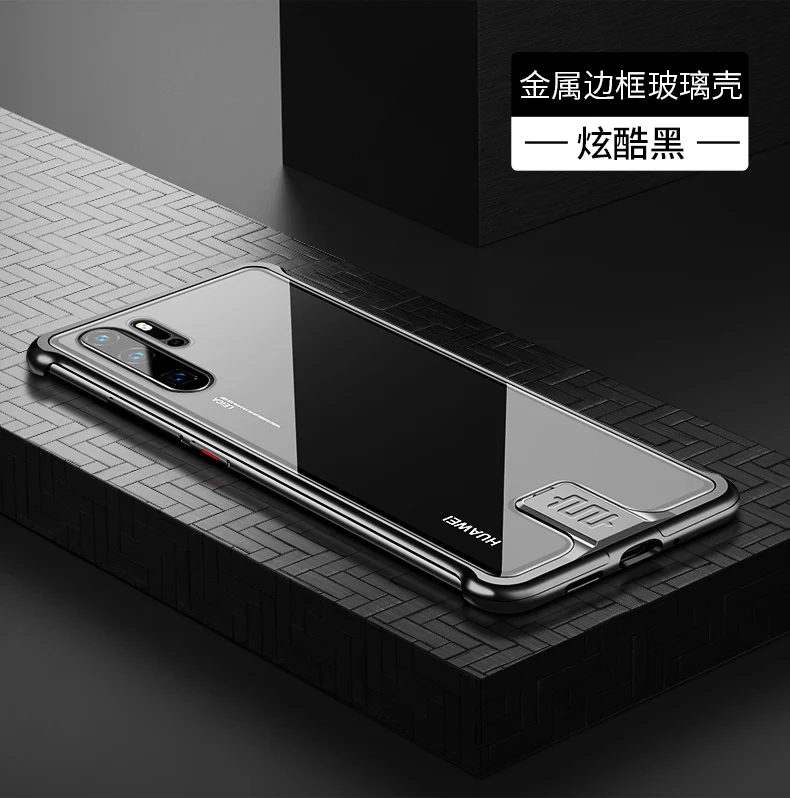Нажимное металлическое стекло для huawei P30 PRO Чехол с замком металлическая рамка ударопрочный защитный корпус HD закаленное стекло полное покрытие Капа - Цвет: Черный