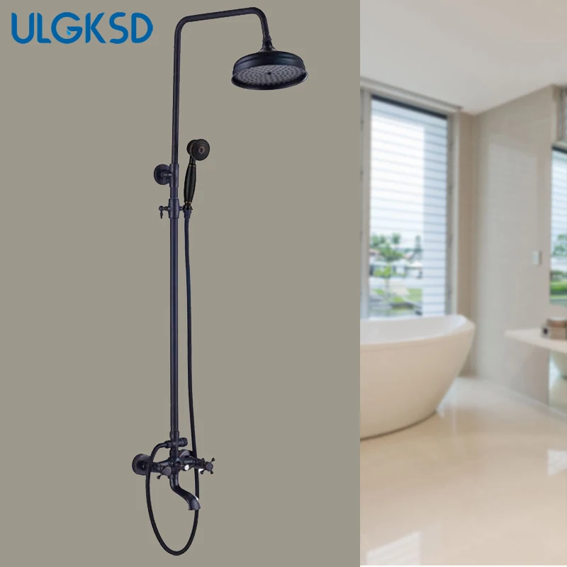 ULGKSD набор для душа для ванной комнаты кран черный бронзовый 8 ''дождевая насадка для душа смеситель для горячей и холодной воды кран с двойной ручкой для душа