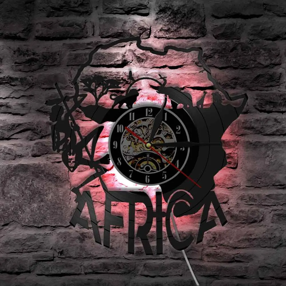 Африканский Декор, виниловые настенные часы в африканском стиле, произведение искусства, лазерная резка, настенные часы, Ночной светильник, функция ручной работы, подарок для любого случая