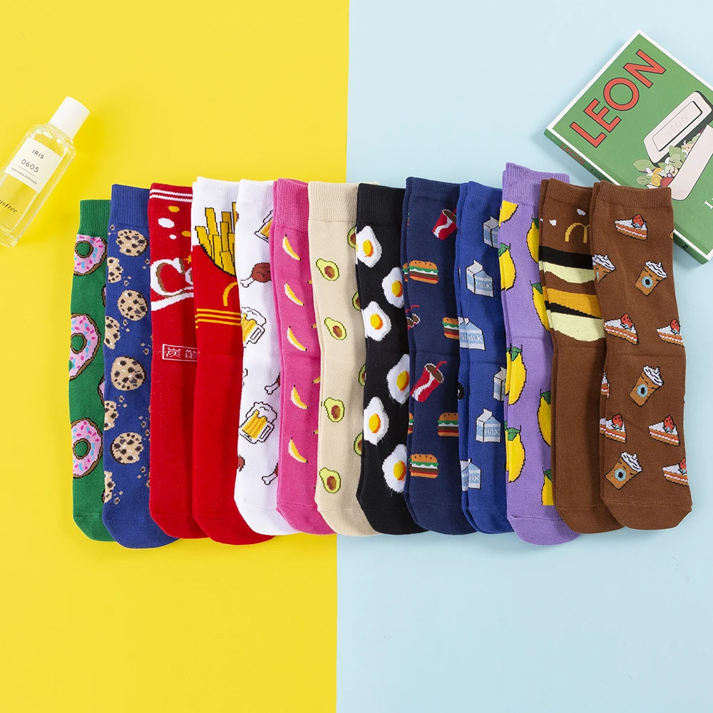 

Hot Novelty Women Happy Funny Cotton Socks Fruits Banana Lemon Pineapple Avocado food Japanese Harajuku skateboard High Socks