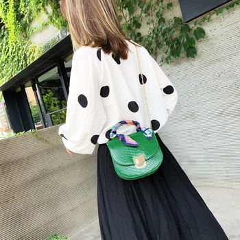 

Women PU Leather Silk Shoulder Crossbody Bags Retro Ladies Pattern Messenger Bag Ladies Chain Shoulder Bag Handbags