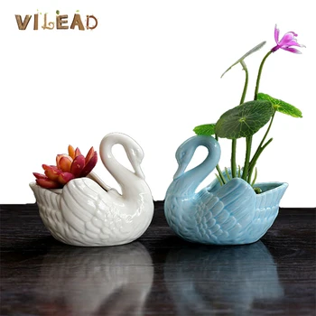 

VILEAD 3 Styles Ceramic Little Swan Flower pot Hydroponic Succulent Pink Vase Desktop Decorative Vase Home Decor Gift for Lovers