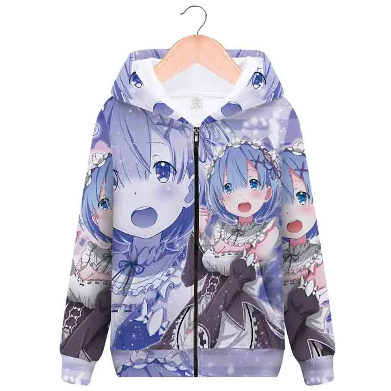 

New Anime Re: Zero kara Hajimeru Isekai Seikatsu 3D Hoodies Rem Cosplay Long Sleeve Zipper Hoodie Sweatshirt Hooded Coat