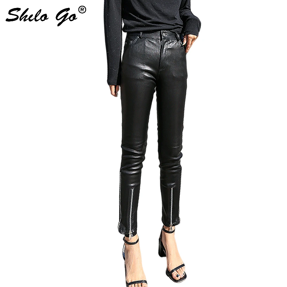 Lederen Broek Zwart Highstreet Moto Zip Detail Schapenvacht Potlood Broek Vrouwen Herfst Winter Sexy Klinknagels Slanke Broek Lederen Broek Zwart Highstreet Moto Zip Detail Schapenvacht Potlood Broek Vrouwen Herfst Winter Sexy Klinknagels Slanke Broek
