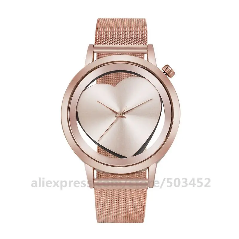 

100pcs/lot No Logo 8687 Hollow Out Heart Design Mesh Belt Watch Creativity Lady Watch Couple Gift Watch Factory Wholesale Clock