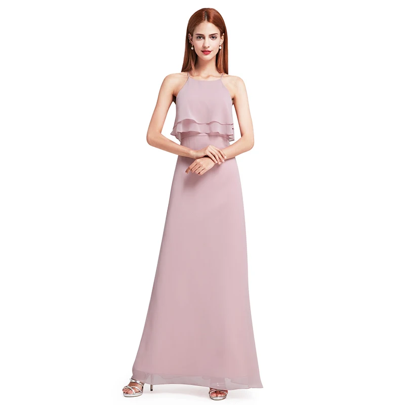 Это Yiya платье подружки невесты Холтер без рукавов Vestido Madrinha плюс размер Chiffion оборками Длинные пляжные женские вечерние платья для девочек C510 - Цвет: Розовый