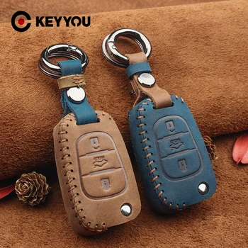 

KEYYOU 3 Buttons For Kia RIO K2 K5 Sportage Sorento Leather Remote Key Case Flip For Hyundai i20 i30 i35 iX20 iX35 Solaris Verna