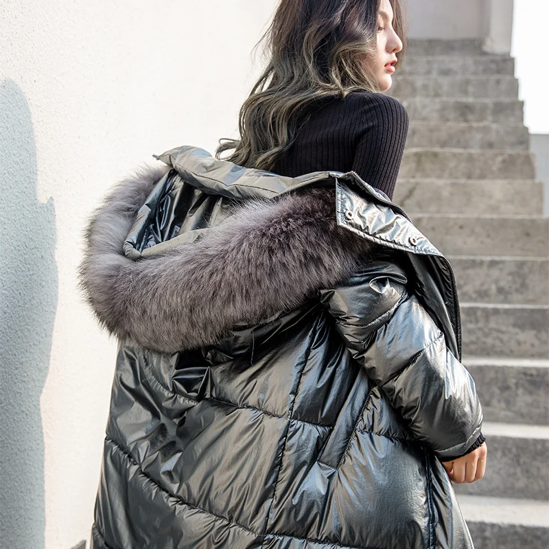 Зимняя парка, пальто женские пуховики хлопковые куртки длинные с капюшоном плотные Модные свободные глянцевые куртки