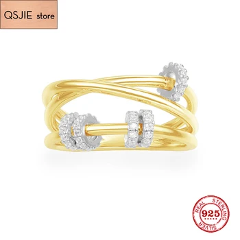 

Fashion Charm Sterling Silver Copy 1:1 Replica,Yellow Silver Triple Ring With Five Sliding Rings Women Monaco Jewelry Gift