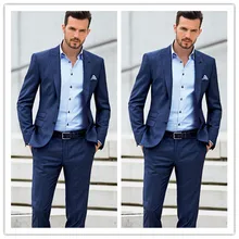 Темно-синий пляжный костюм жениха Tuexdos костюм жениха под заказ Мужские свадебные костюмы на двух пуговицах выпускного вечера Формальные смокинги на выход(куртка+ брюки