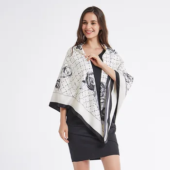 

Autumn and winter new luxury scarf women black pink white soft pattern silk scarf oversized square scarf with shawls and wraps