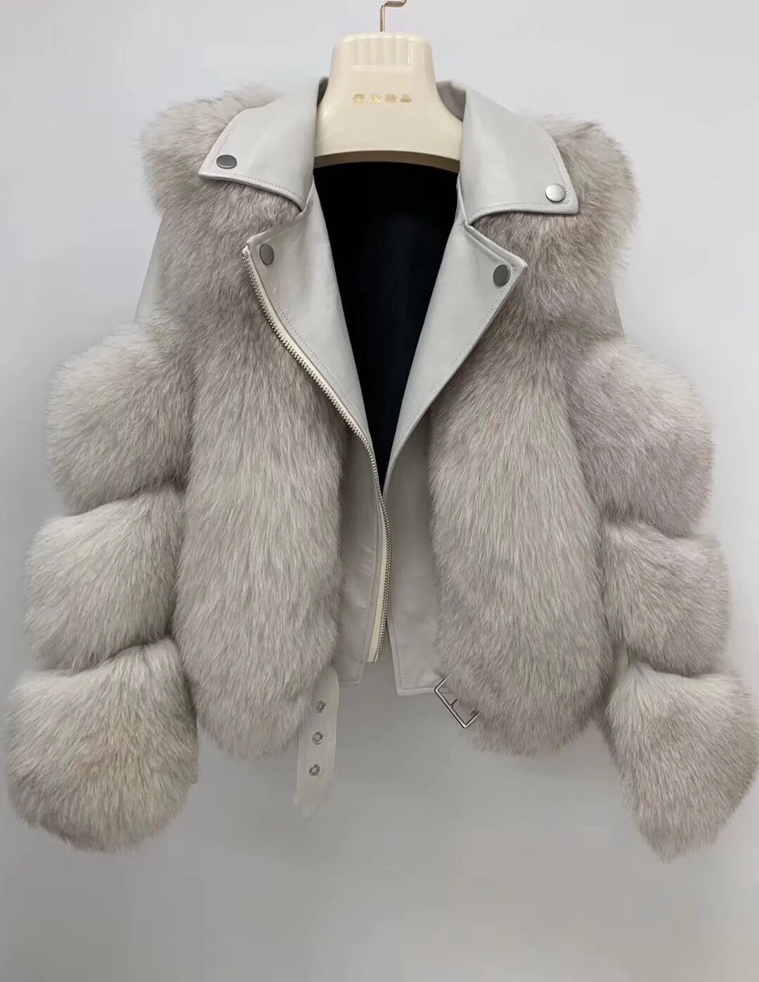 light grey OFTBUY, зимняя женская куртка, пальто из натурального меха, Воротник из натурального Лисьего меха, верхняя одежда, толстая, теплая, натуральная кожа, повседневная одежда - Цвет: light grey