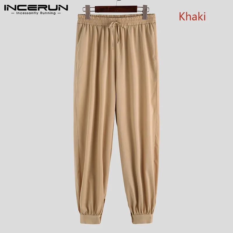 Khaki Pants INCERUN, Мужские штаны, Ретро стиль, эластичный пояс, свободные, джоггеры,, тренировочные штаны, Ретро стиль, одноцветные, высокие, для улицы и досуга, брюки, мужские, S-5XL - Цвет: Khaki Pants