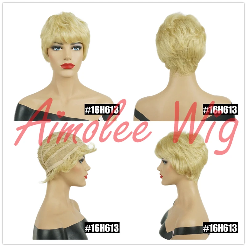 Synthetic Human Hair Wig Ombre Blonde Highlight Blend with Bangs Natural Wave for Women