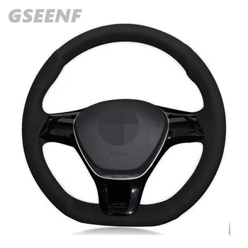 

Car Steering Wheel Cover For Volkswagen VW Jetta New Polo Golf 7 Mk7 Passat B8 Tiguan Sharan Black Hand-stitched Soft Suede