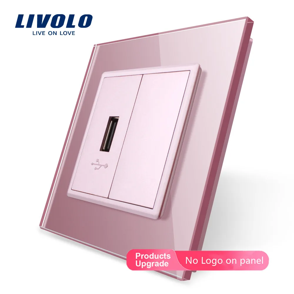 Livolo 4 цвета с украшением в виде кристаллов Стекло Панель, одна банда разъем USB разъем Socket/розетка, C791U-11/12/13/15, без логотипа на Панель