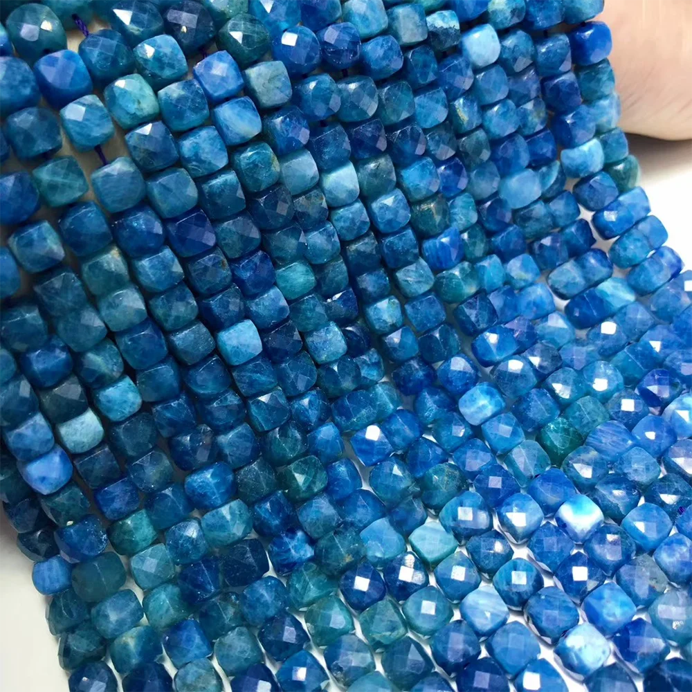 4mm blue apatite faceted square loose gemstone beads for jewelry making diy design