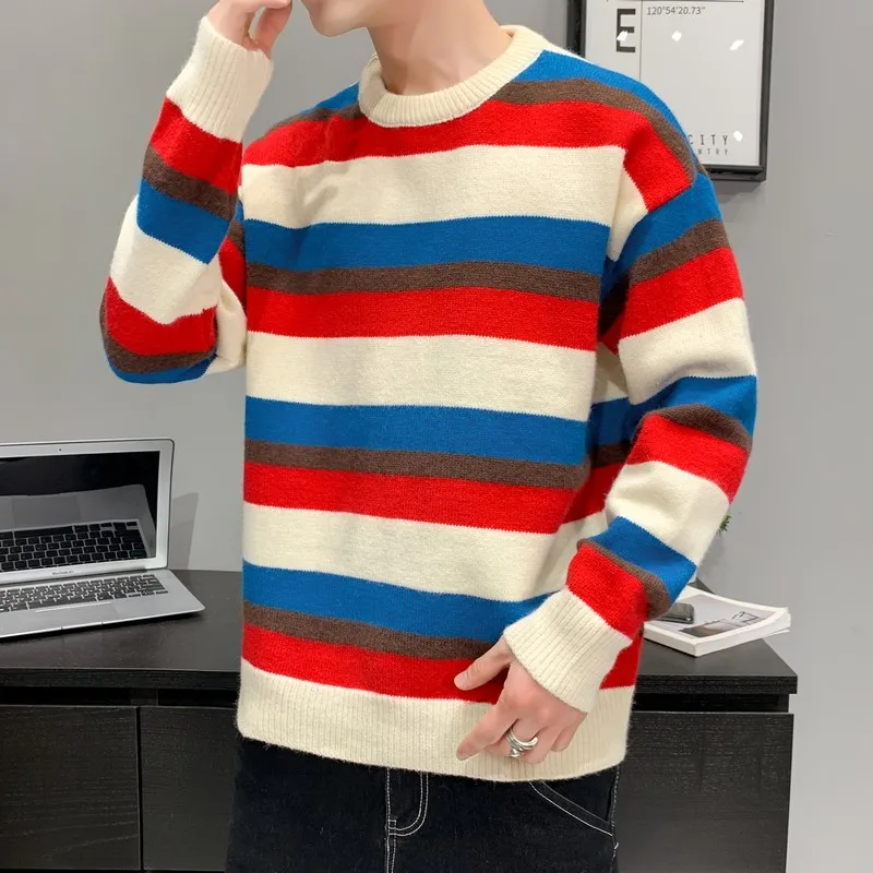 

2020 New Youthful Striped Sweaters Men Pullovers Knitted Jumpers Men Women Oversize Sweater Harajuku Men Streetwear Thick Warm
