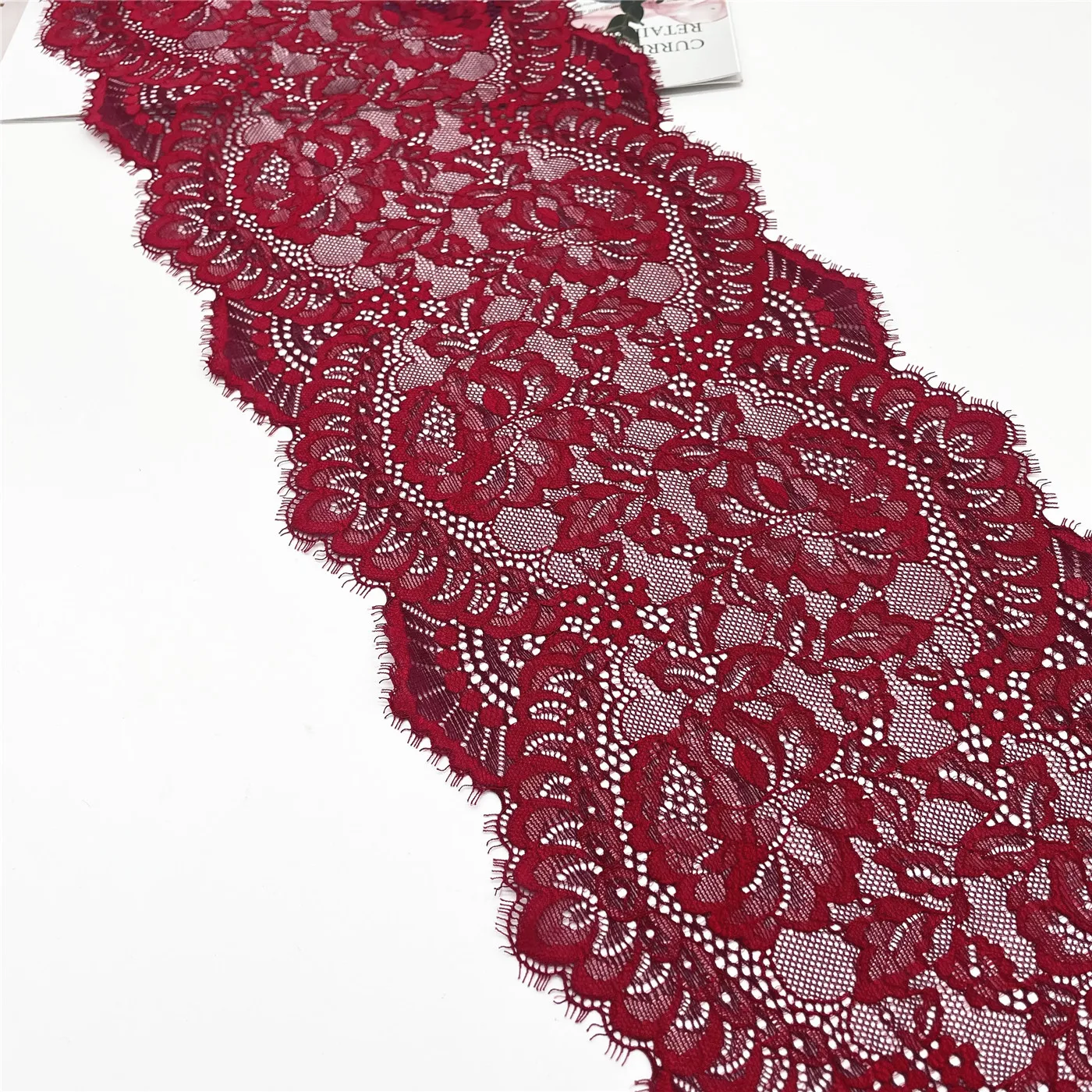 3y/lot Width 23cm Burgundy Red Elastic Eyelash Lace trim For Clothes Skirt Hem Underwear Sewing Craft DIY Apparel Fabrics Lace 6